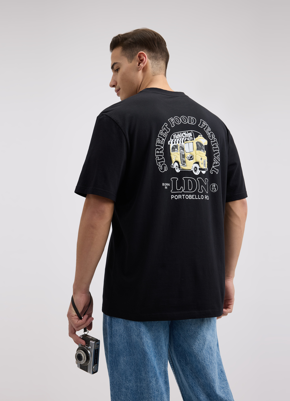 Men Black Back Print Short Sleeve T-shirt, , large image number 0