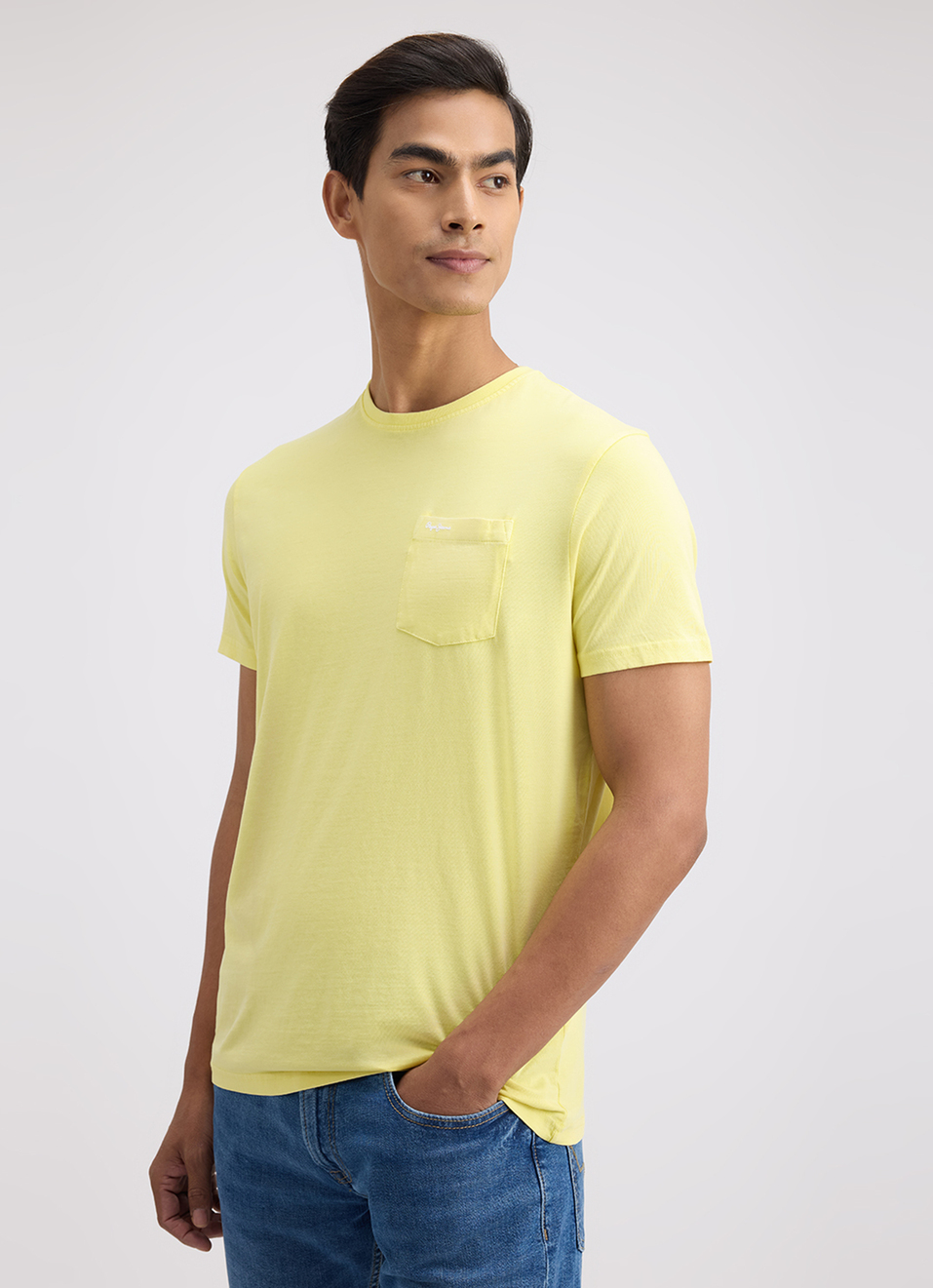 Men Yellow Overdye Patch Pocket Short Sleeve T-shirt, , large image number 3