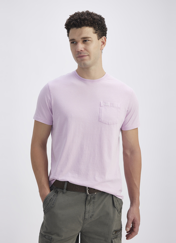 Men Purple Overdye Patch Pocket Short Sleeve T-shirt