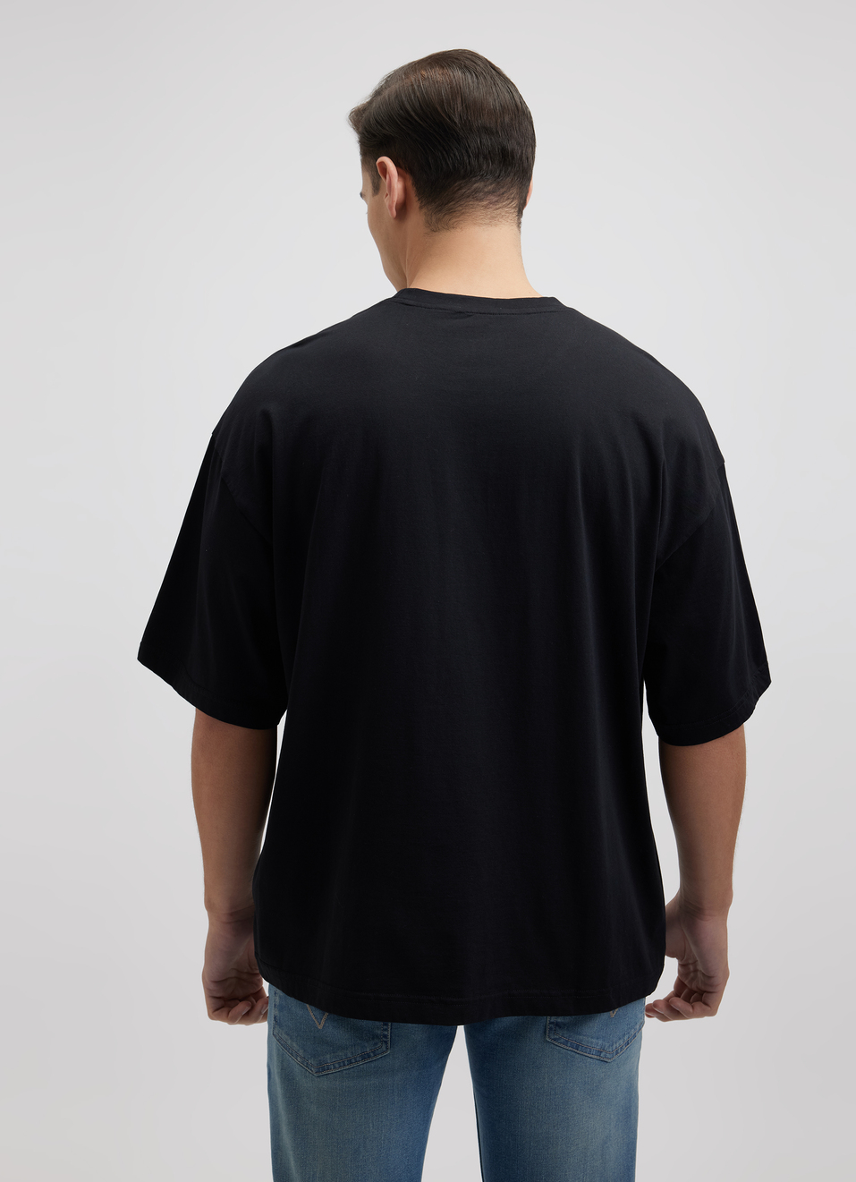 Men Black Photographic Print Short Sleeve Oversized T-shirt, , large image number 2