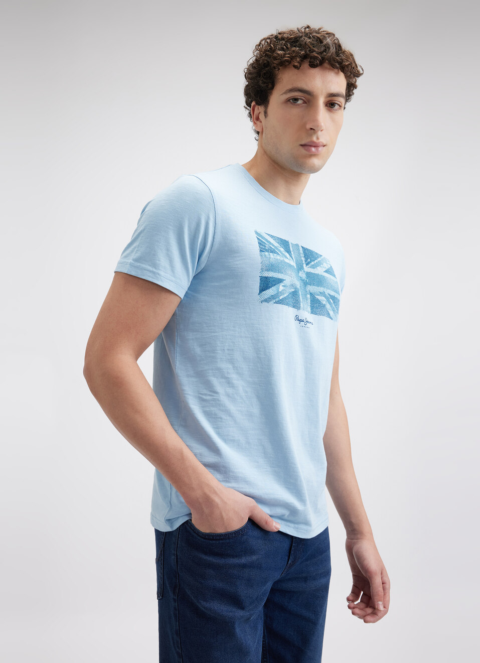 Men Blue Union Jack Print Short Sleeve T-shirt, , large image number 3