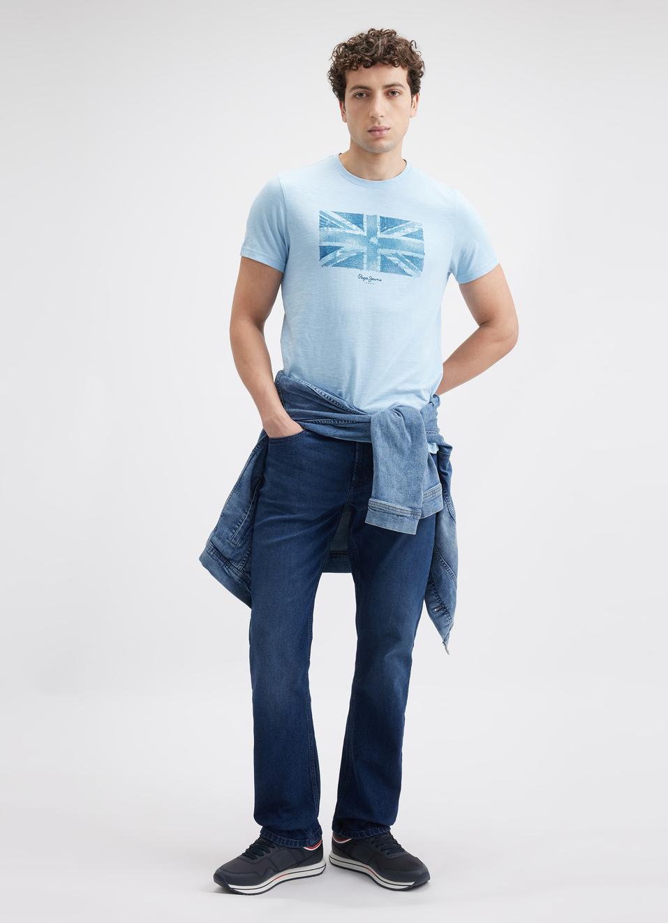 Men Blue Union Jack Print Short Sleeve T-shirt, , large image number 5