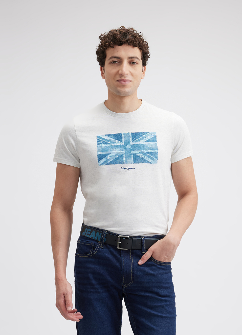 Men Ecru Union Jack Print Short Sleeve T-shirt, , large image number 1