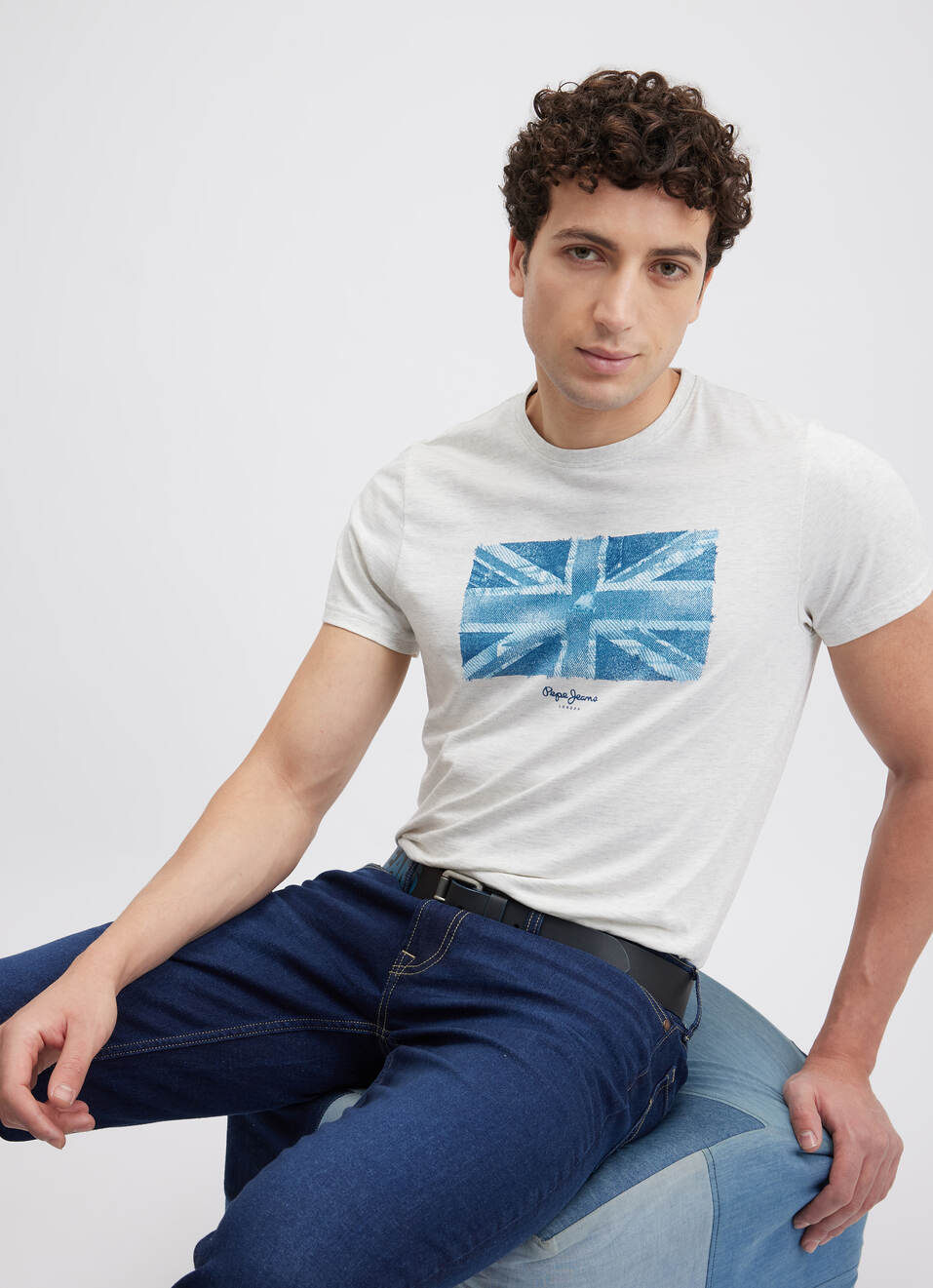 Men Ecru Union Jack Print Short Sleeve T-shirt, , large image number 0