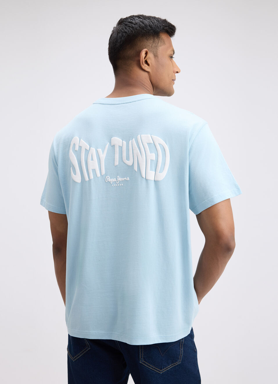 Men Blue Back Print Short Sleeve Oversized T-shirt, , large image number 2