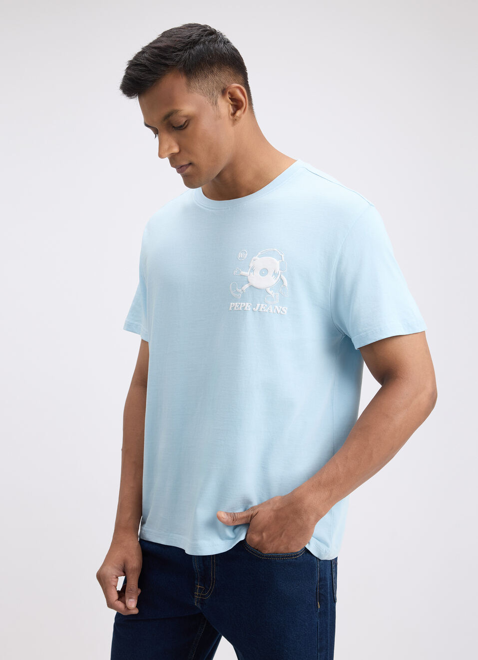 Men Blue Back Print Short Sleeve Oversized T-shirt, , large image number 3