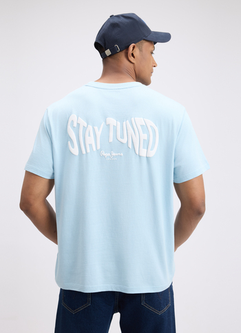 Men Blue Back Print Short Sleeve Oversized T-shirt