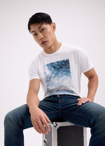 Men White Photographic Print Short Sleeve T-shirt