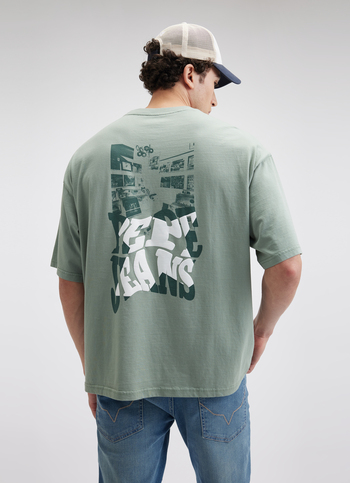 Men Green Back Print Short Sleeve Oversized T-shirt