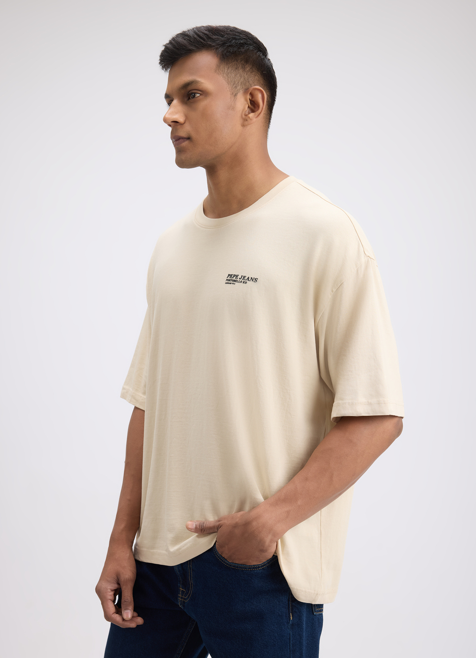 Men White Back Print Short Sleeve Oversized T-shirt, , large image number 3