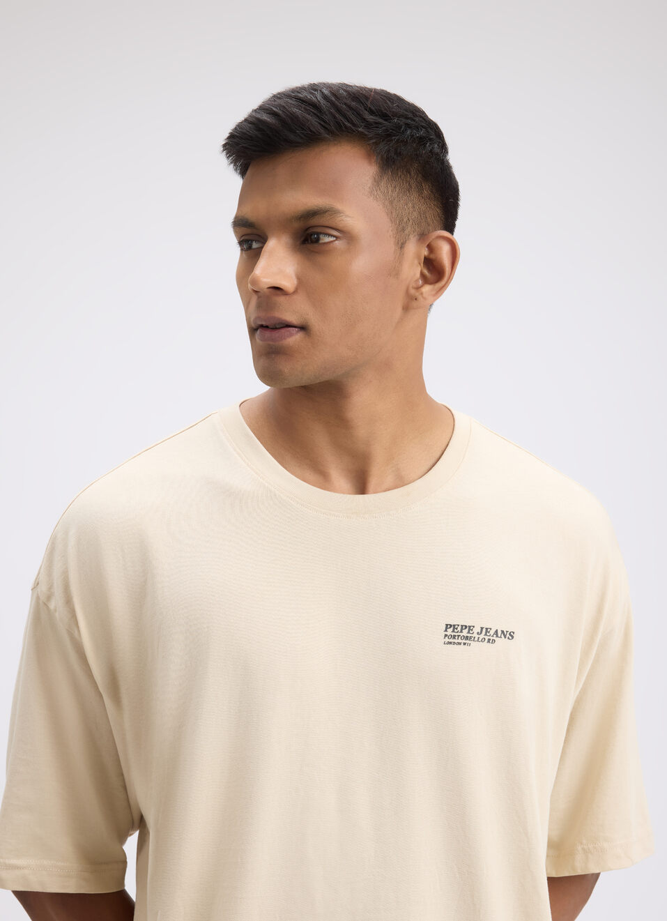 Men White Back Print Short Sleeve Oversized T-shirt, , large image number 4