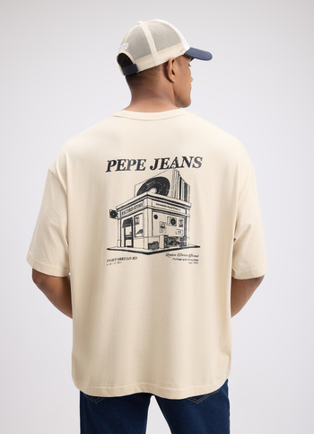 Men White Back Print Short Sleeve Oversized T-shirt