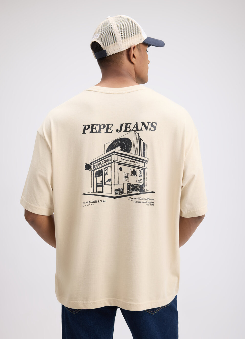 Men White Back Print Short Sleeve Oversized T-shirt, , large image number 0