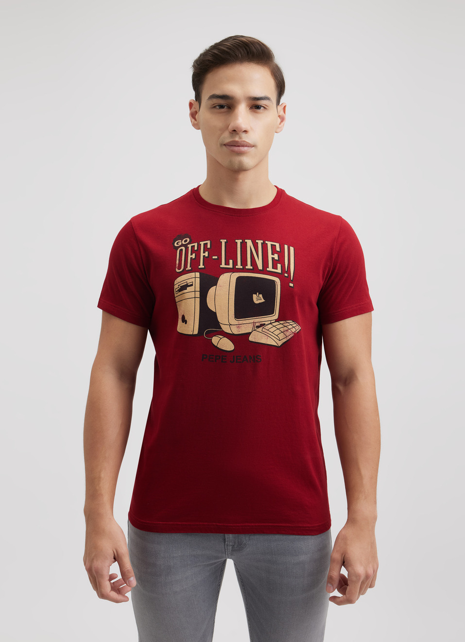 Men Red Graphic Print Short Sleeve T-shirt, , large image number 1