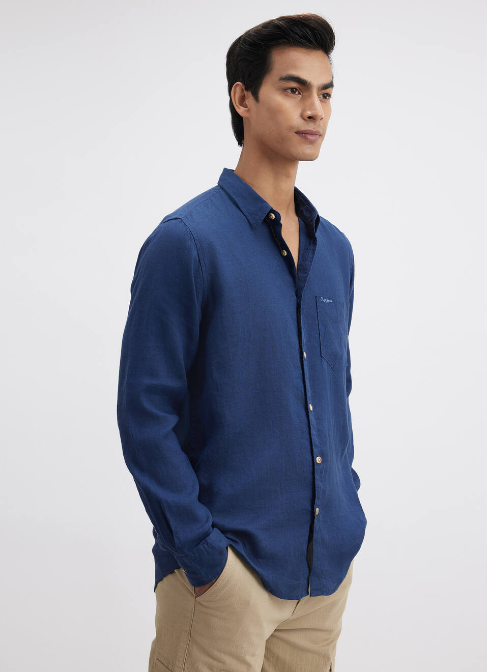 Men Blue Pure Linen Full Sleeve Shirt, , large image number 3