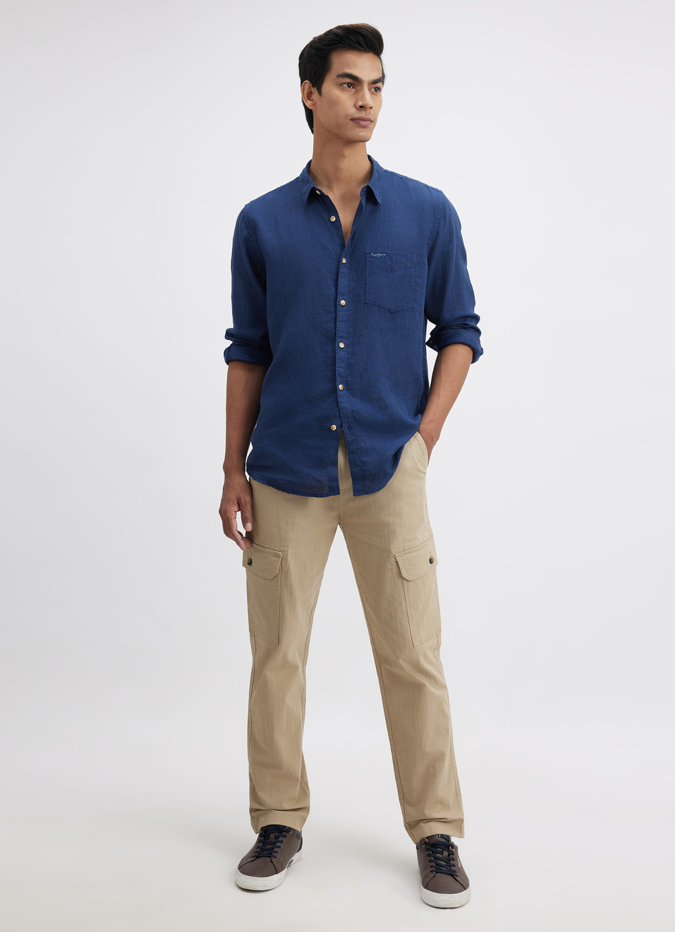 Men Blue Pure Linen Full Sleeve Shirt, , large image number 5