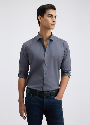 Men Grey Cut Away Collar Full Sleeve Shirt