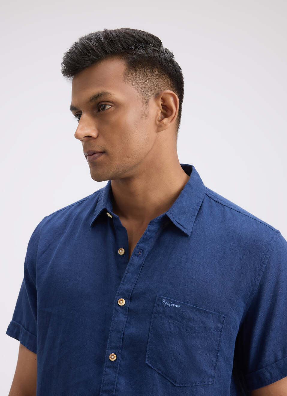 Men Blue Pure Linen Short Sleeve Shirt, , large image number 4