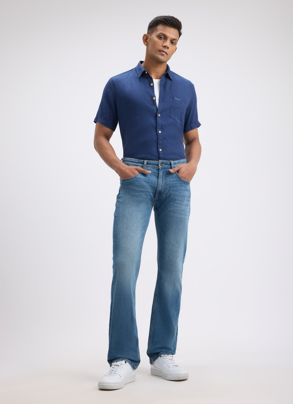 Men Blue Pure Linen Short Sleeve Shirt, , large image number 5