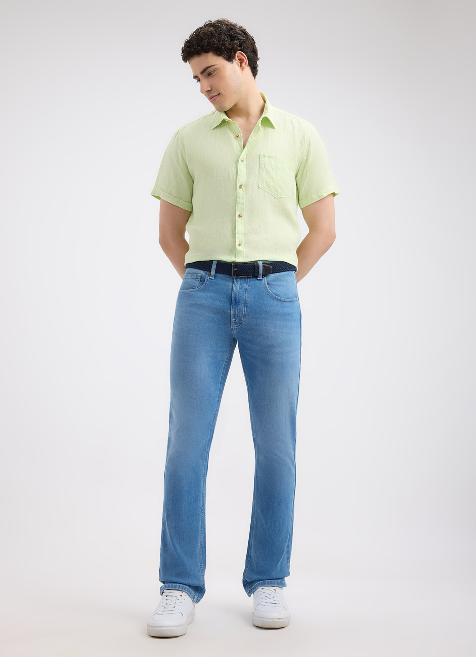 Men Green Pure Linen Short Sleeve Shirt, , large image number 5