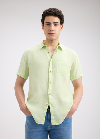 Men Green Pure Linen Short Sleeve Shirt