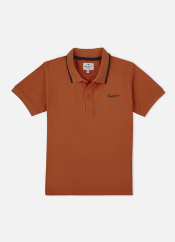 Boys Orange Ribbed Collar Short Sleeve Polo