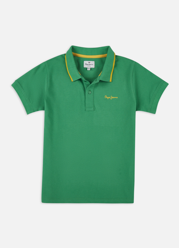 Boys Green Ribbed Collar Short Sleeve Polo