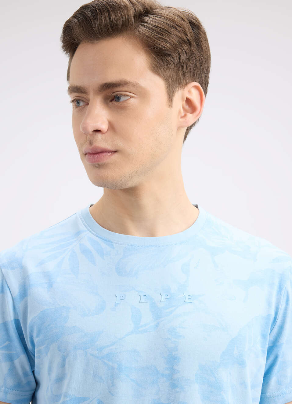 Men Blue Tropical Print Short Sleeve T-shirt, , large image number 4