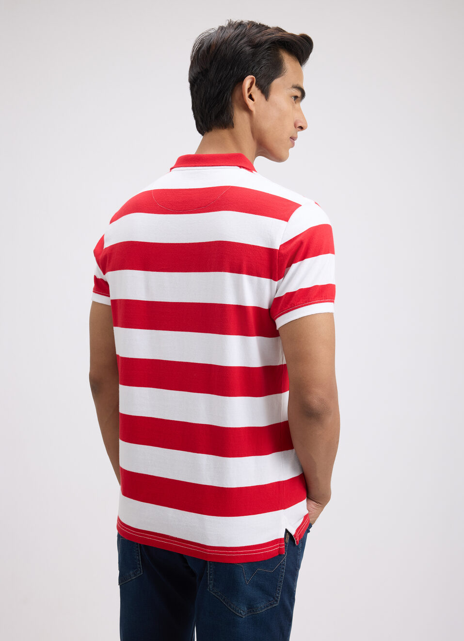 Men Red Stripe Short Sleeve Polo, , large image number 2