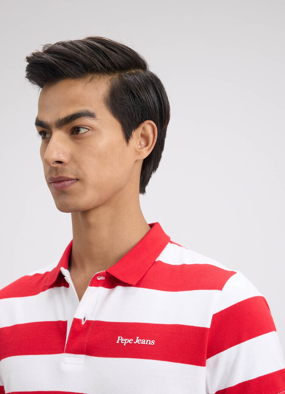 Men Red Stripe Short Sleeve Polo, , large image number 4