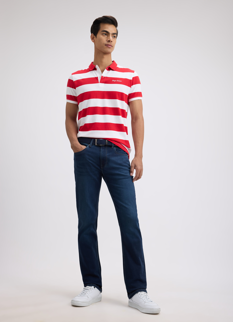 Men Red Stripe Short Sleeve Polo, , large image number 5