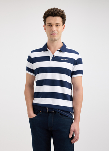 Men Navy Ribbed Collar Short Sleeve Polo