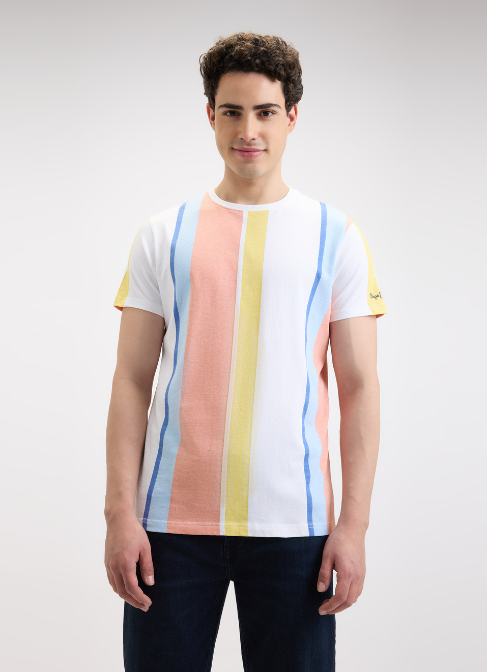 Men Multi Stripe Color Block Short Sleeve T-shirt, , large image number 1