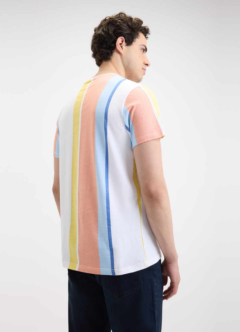 Men Multi Stripe Color Block Short Sleeve T-shirt, , large image number 2