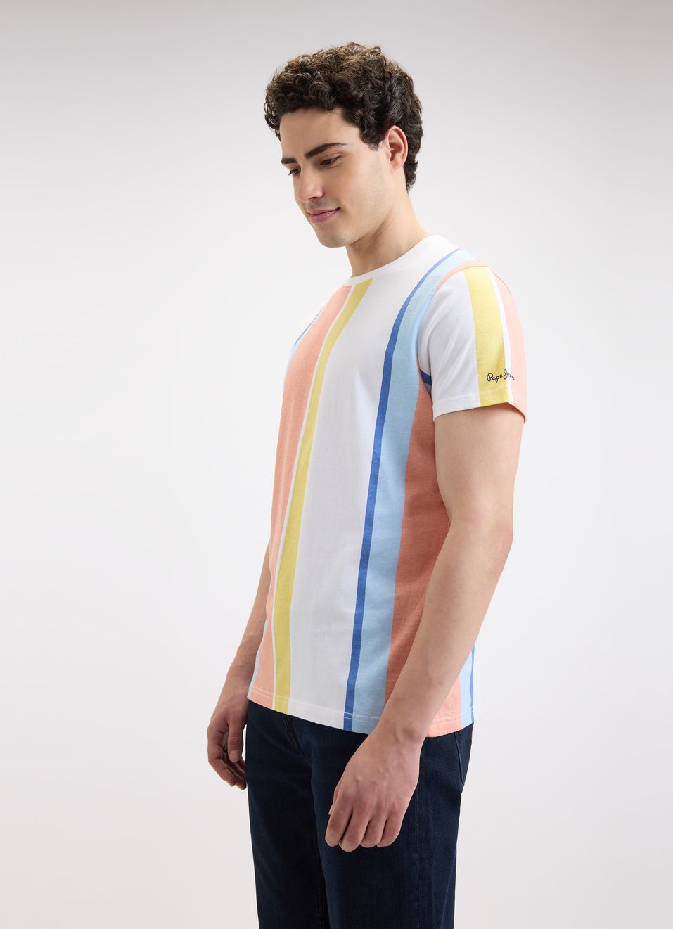 Men Multi Stripe Color Block Short Sleeve T-shirt, , large image number 3