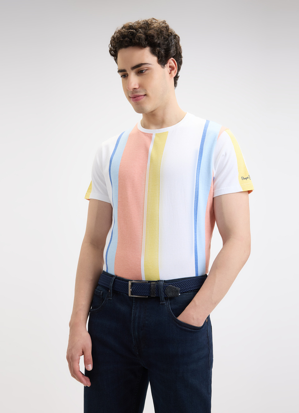 Men Multi Stripe Color Block Short Sleeve T-shirt, , large image number 0