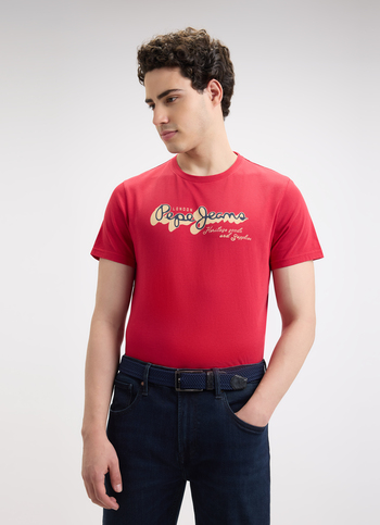Men Red Graphic Print Short Sleeve T-shirt