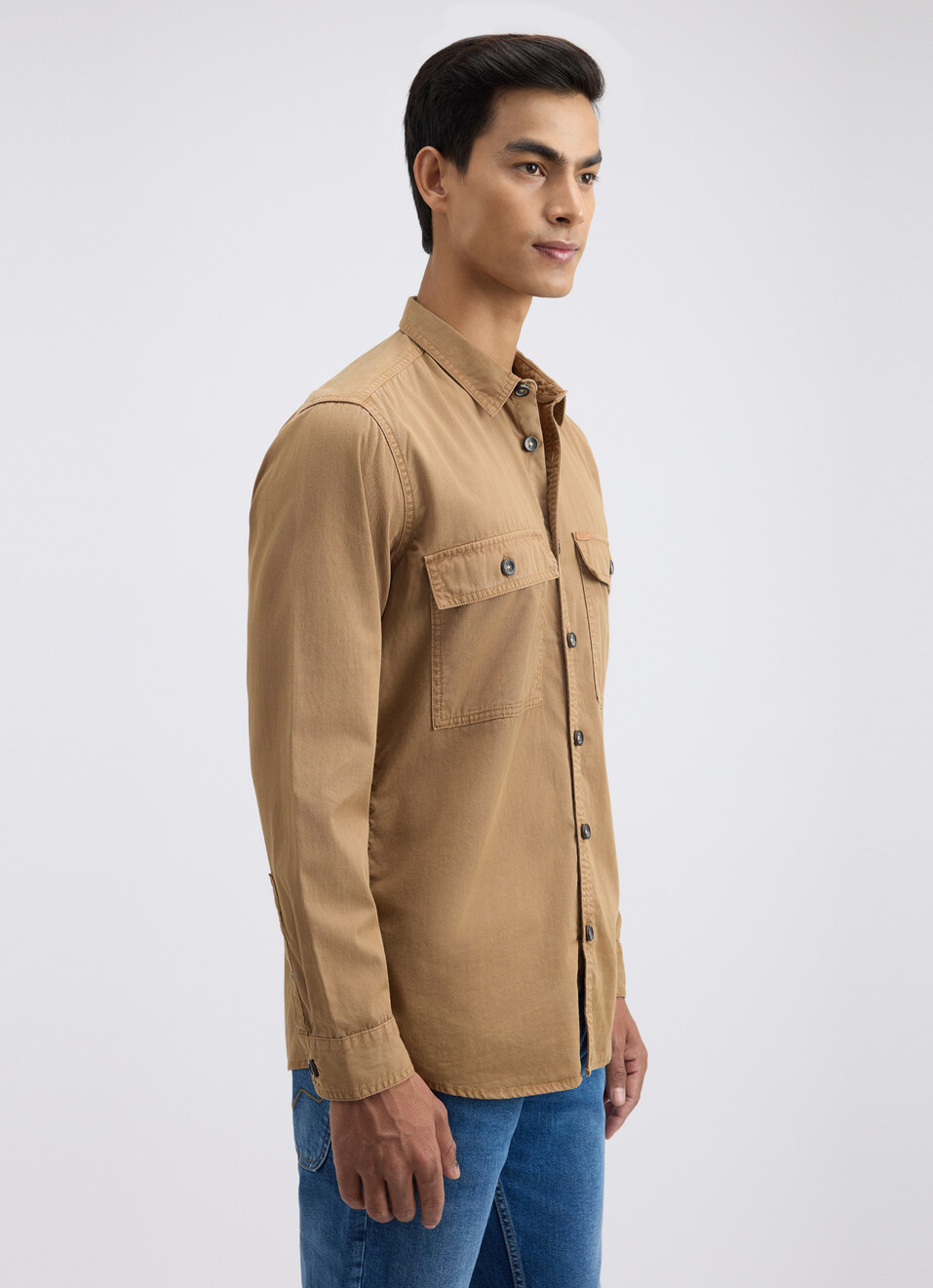 Men Khaki Overdyed Full Sleeve Cargo Shirt, , large image number 3