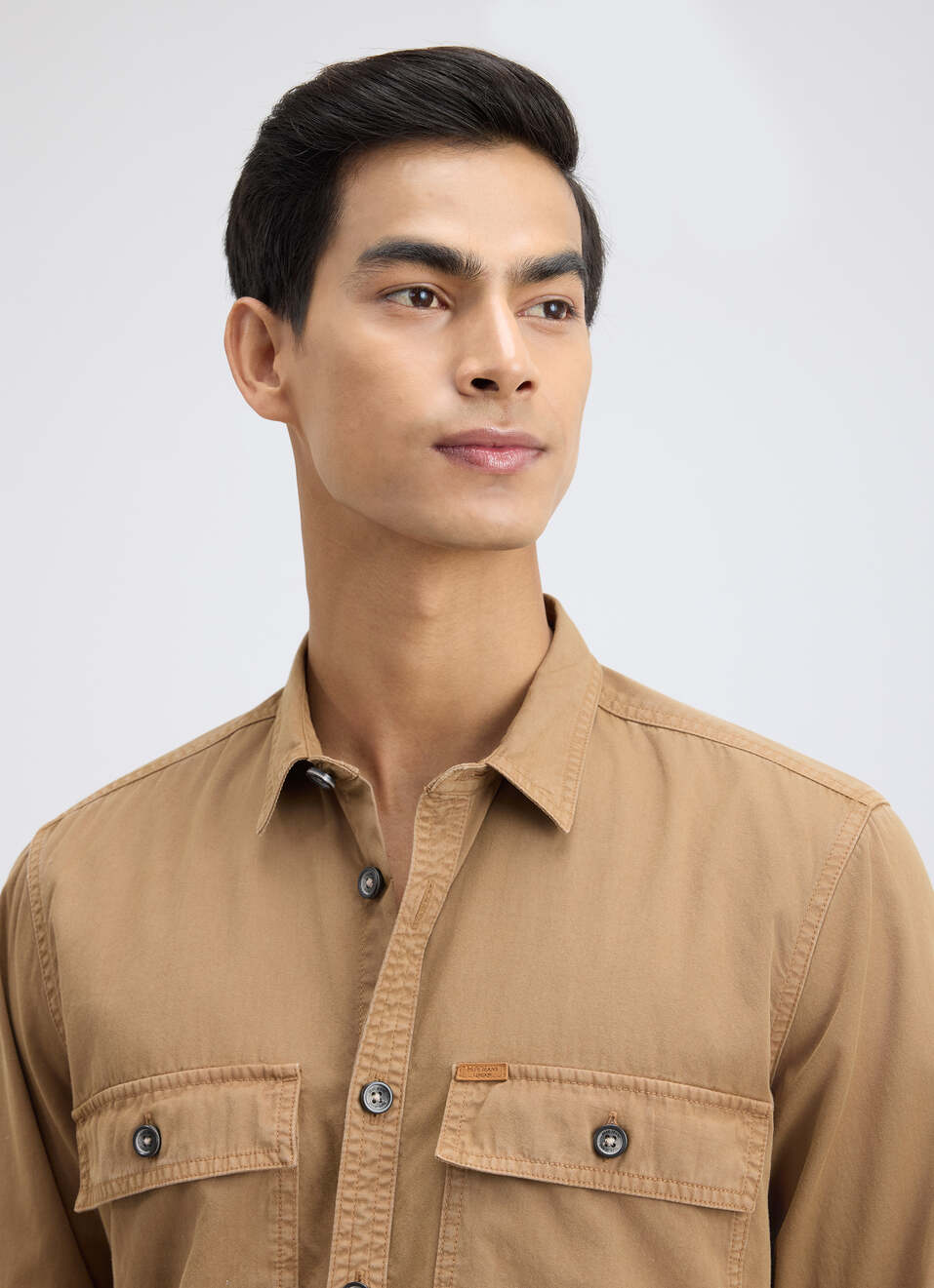Men Khaki Overdyed Full Sleeve Cargo Shirt, , large image number 4