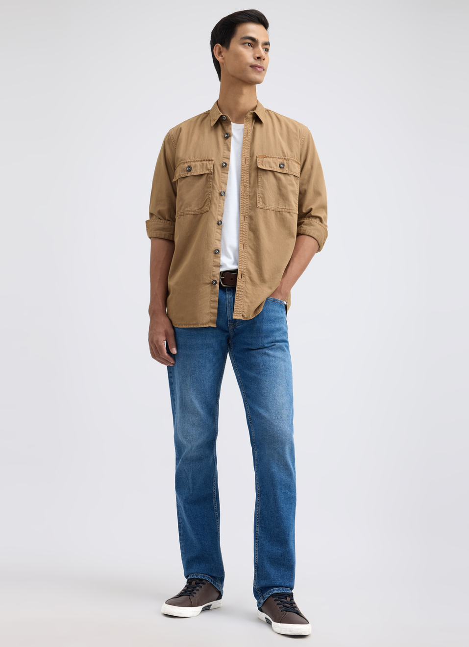 Men Khaki Overdyed Full Sleeve Cargo Shirt, , large image number 5