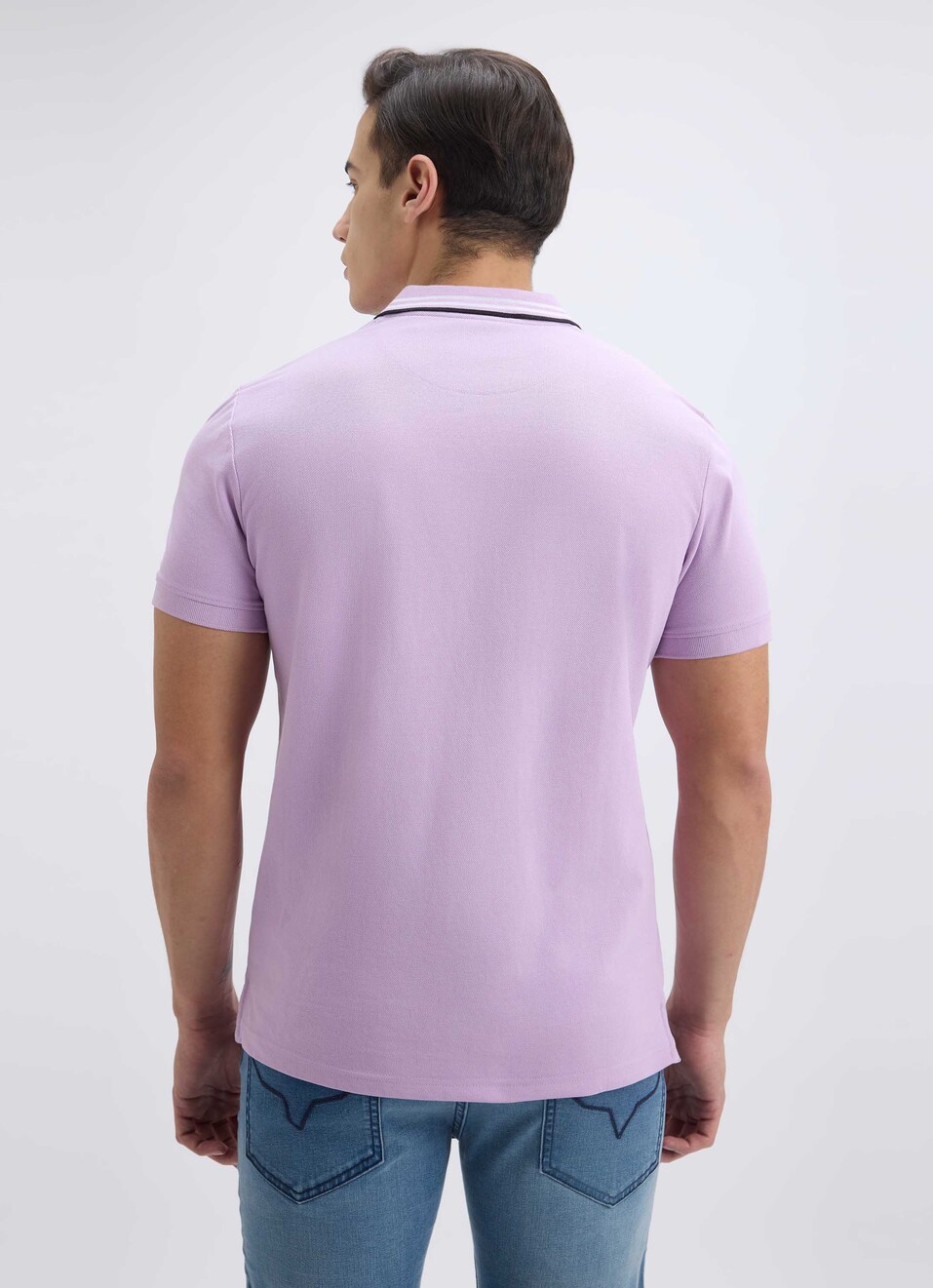 Men Purple Ribbed Collar Short Sleeve Polo, , large image number 2