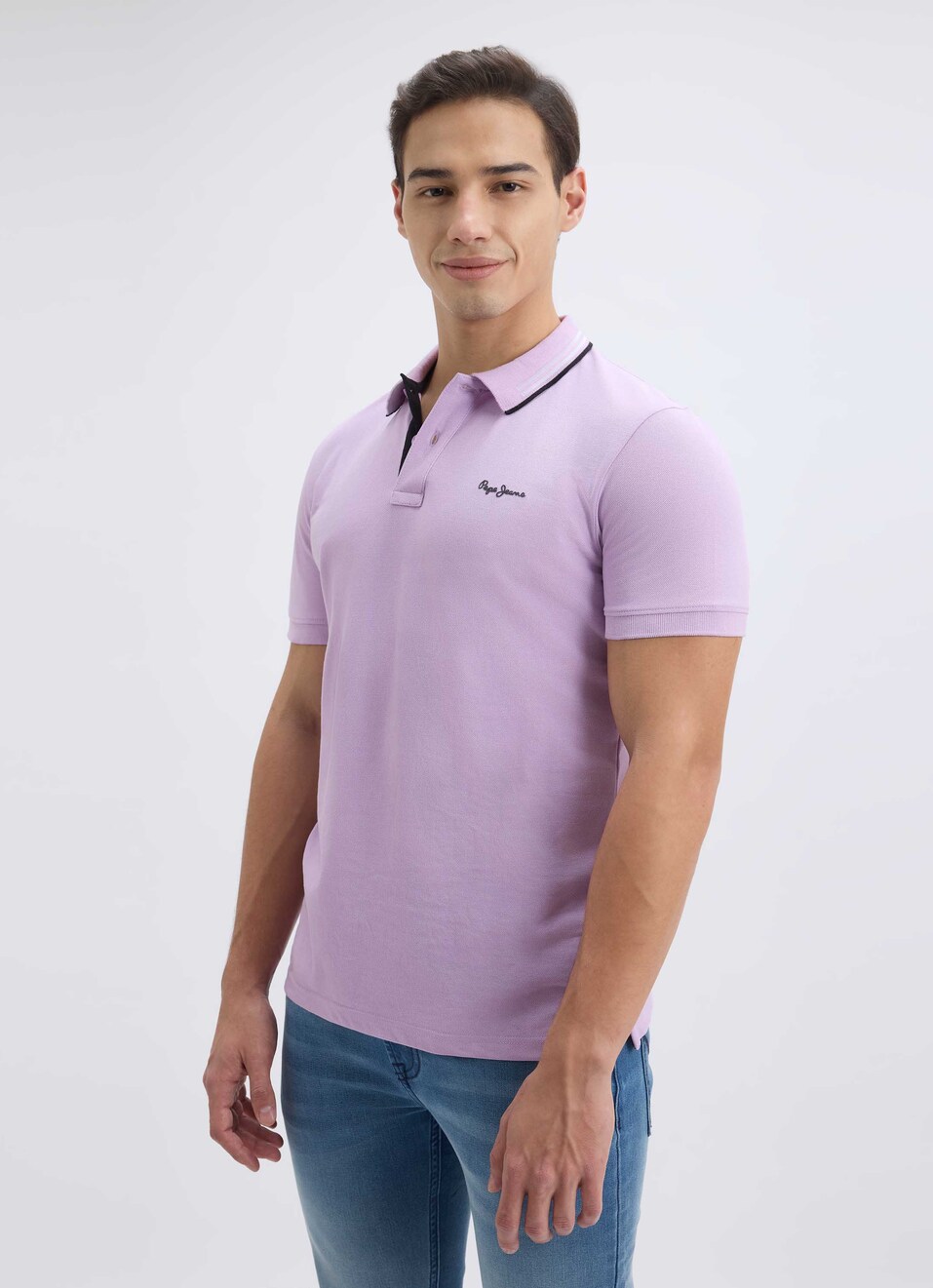 Men Purple Ribbed Collar Short Sleeve Polo, , large image number 3