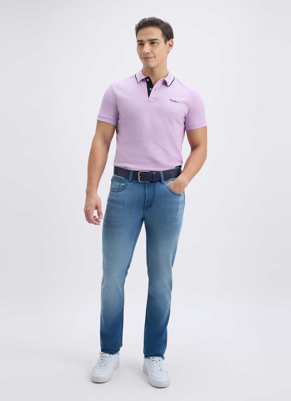 Men Purple Ribbed Collar Short Sleeve Polo, , large image number 5