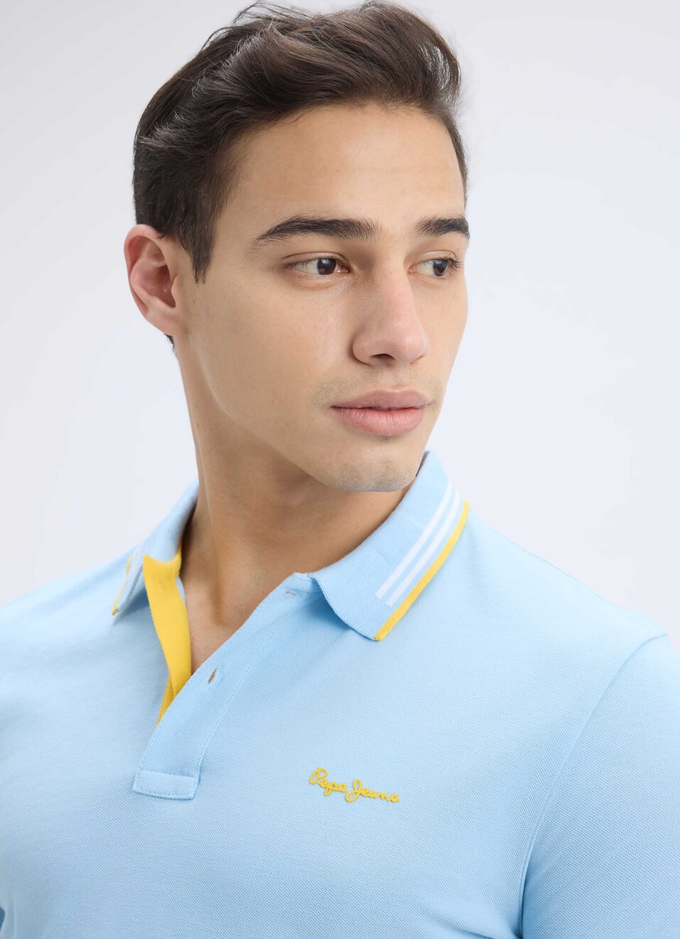 Men Sky Blue Ribbed Collar Short Sleeve Polo, , large image number 4