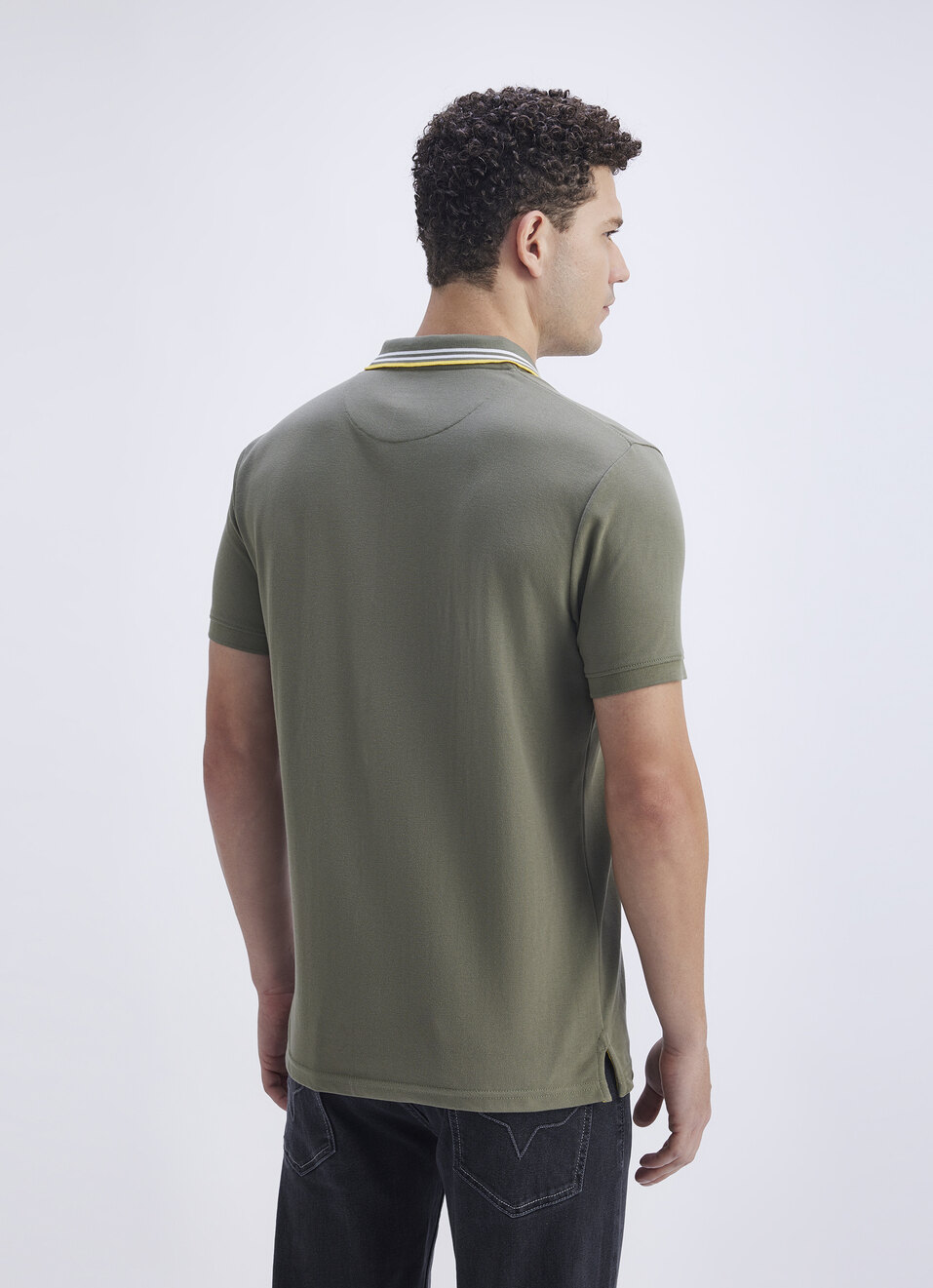 Men Green Ribbed Collar Short Sleeve Polo, , large image number 2
