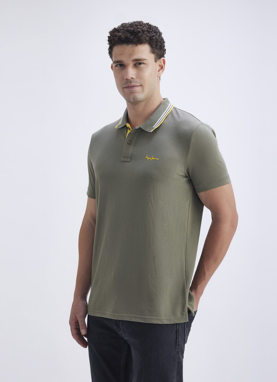 Men Green Ribbed Collar Short Sleeve Polo, , large image number 3