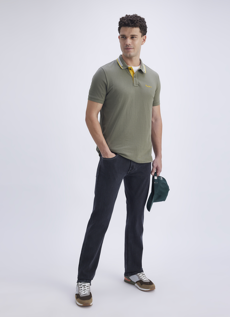 Men Green Ribbed Collar Short Sleeve Polo, , large image number 5