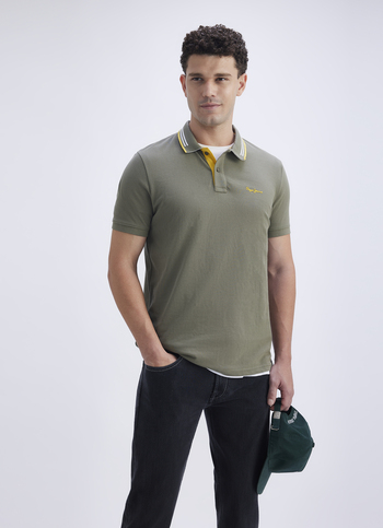 Men Green Ribbed Collar Short Sleeve Polo