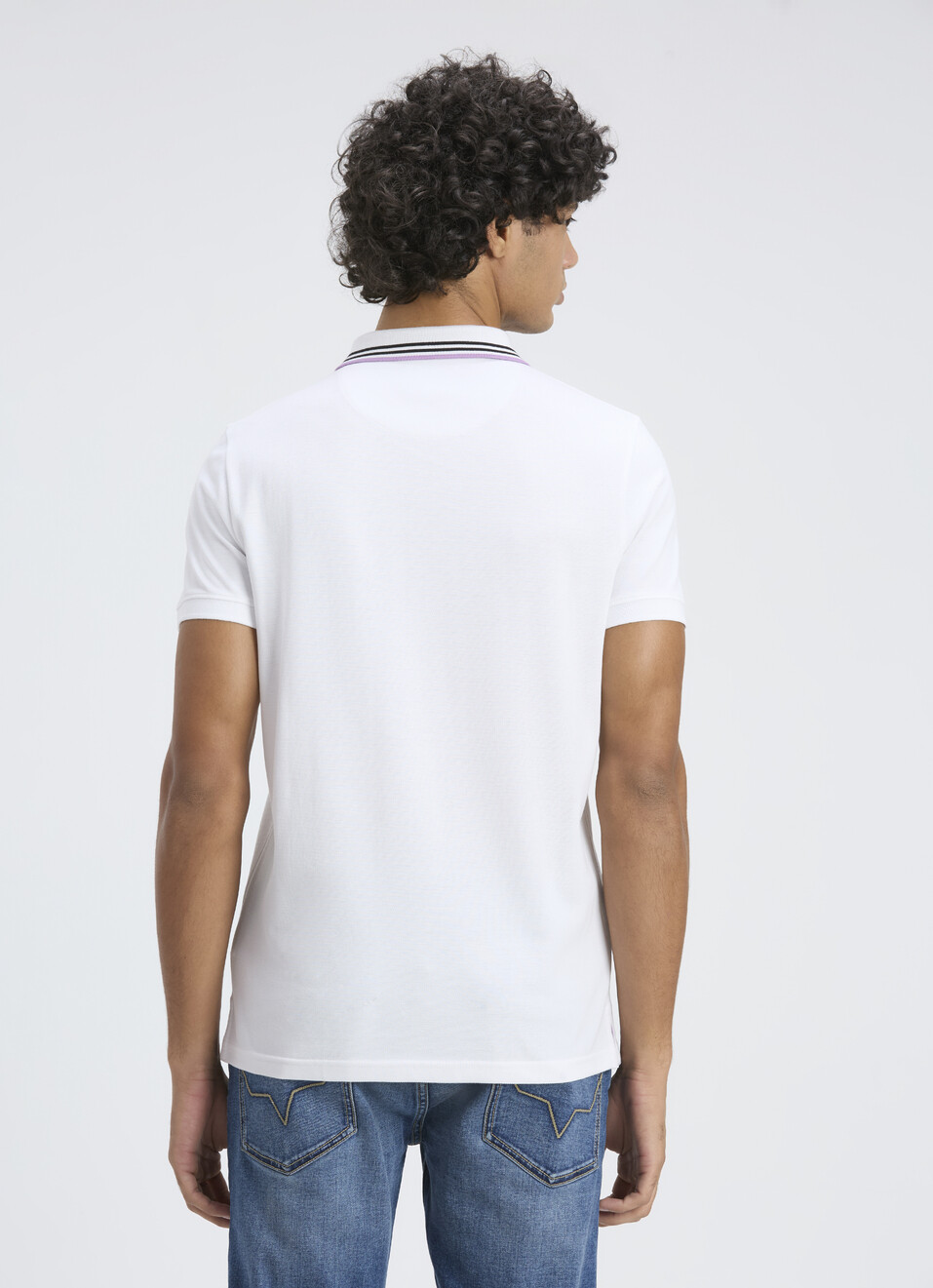 Men White Ribbed Collar Short Sleeve Polo, , large image number 2