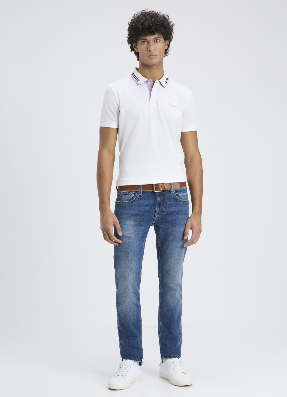 Men White Ribbed Collar Short Sleeve Polo, , large image number 5